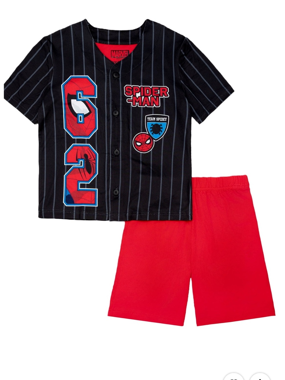 NWT Boys size Large Marvel Spider-Man Black & Red Baseball-Style Pajama Set